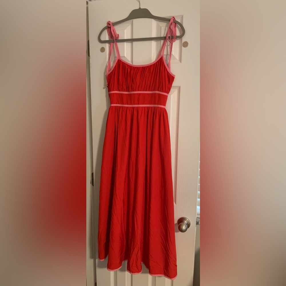 entro Red Maxi Dress with Pink Trim